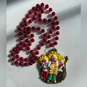 Mariachi Band Medallion red Beads Necklace Cinco de Mayo festive with canvas bag
